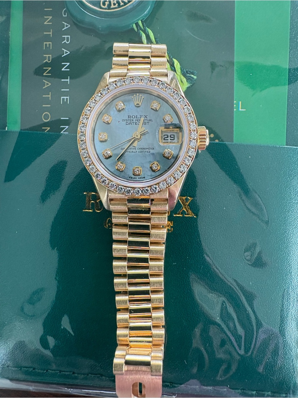 Rolex Ladies Gold Watch with Mother-of-Pearl Dial and Diamond Bezel - Picture 9 of 12